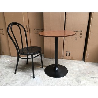 Bàn cafe chân đế tròn, mặt gỗ chân sắt