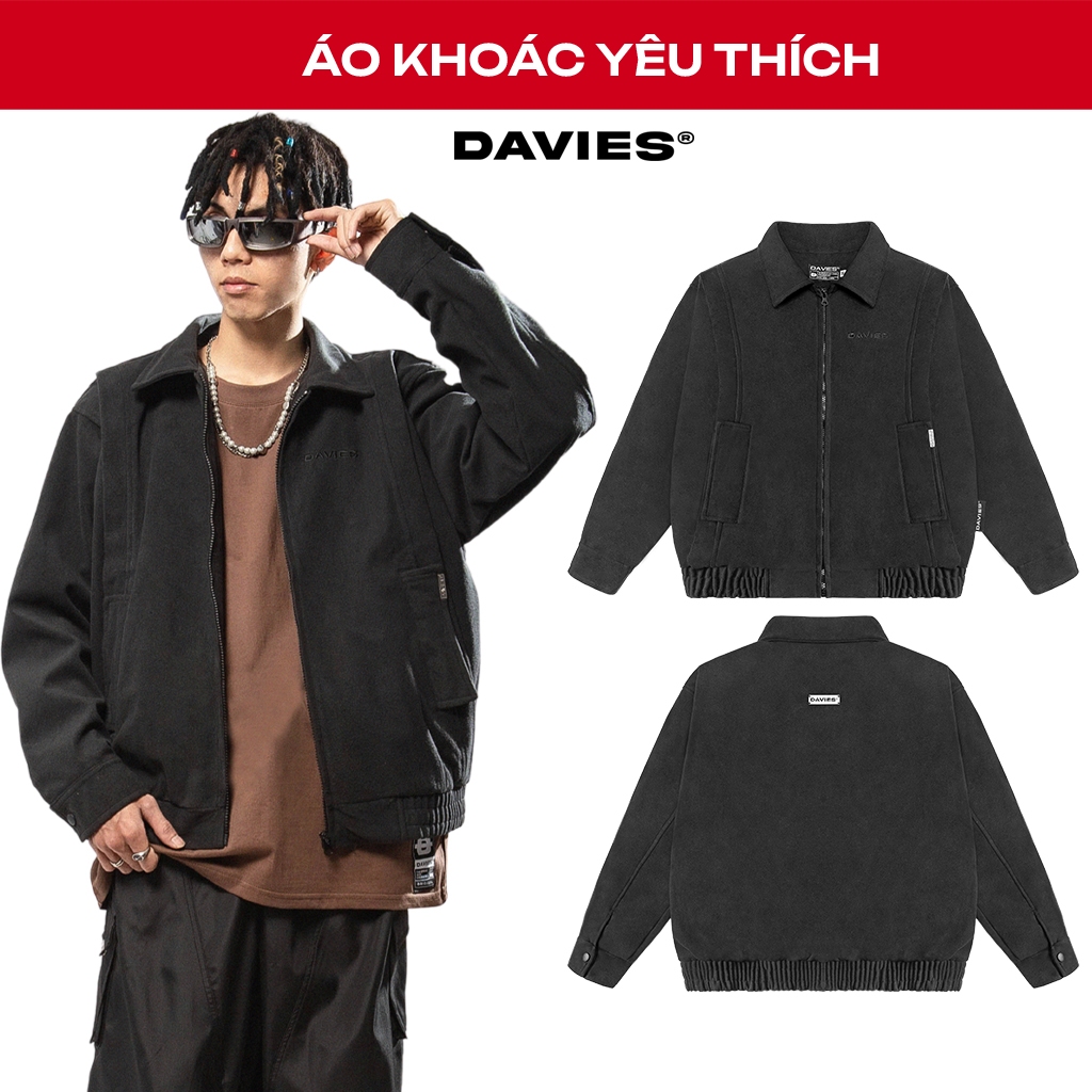 Áo khoác da lộn nam nữ màu đen DAVIES local brand cổ bẻ form rộng 2 lớp Coor Bomber Jacket I D36-AK3