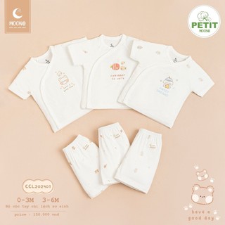 Bộ cộc tay cài chéo Moon in hình họa tiết đáng yêu chất liệu petit cho bé sơ sinh