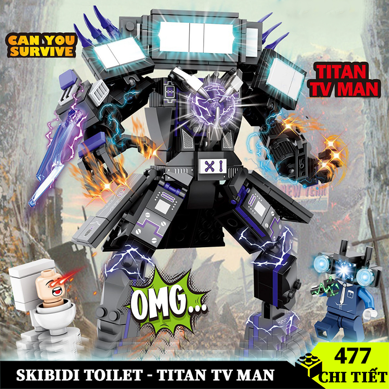 Đồ chơi lego skibidi toilet titan tv man camera man v2, mô hình lego skibidi toilet 477 chi tiết cao 24cm