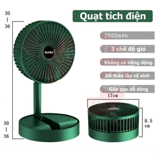 Quạt Tích Điện - GONA - Cầm Tay Mini Để Bàn Gấp Tròn Siêu Gọn 3 Chế Độ Gió