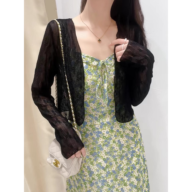 Áo Khoác Croptop Ngắn Ren hoa mỏng mùa hè -Áo khoác tay dài lưới đi biển xinh m080 | BigBuy360 - bigbuy360.vn