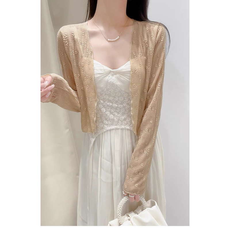 Áo Khoác Croptop Ngắn Ren hoa mỏng mùa hè -Áo khoác tay dài lưới đi biển xinh m080 | BigBuy360 - bigbuy360.vn