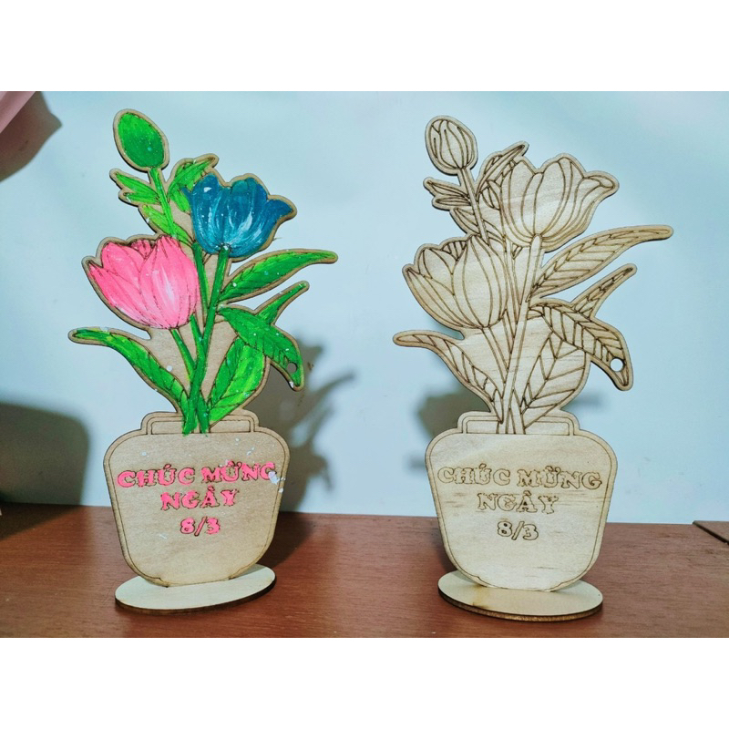 Hoa gỗ tô màu làm quà tặng ngày lễ tết thầy cô 8/3 tặng mẹ, sáng tạo chất liệu bền đẹp cho bé thỏa sức sáng tạo tô vẽ