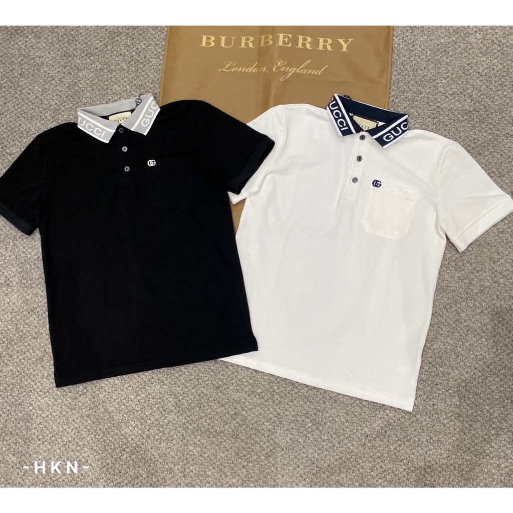 Áo Polo Nam Gu Chì Dệt Logo Trên Cổ Siêu Đẹp - Polo Nam Nữ G....C Cổ In Chữ Cao Cấp