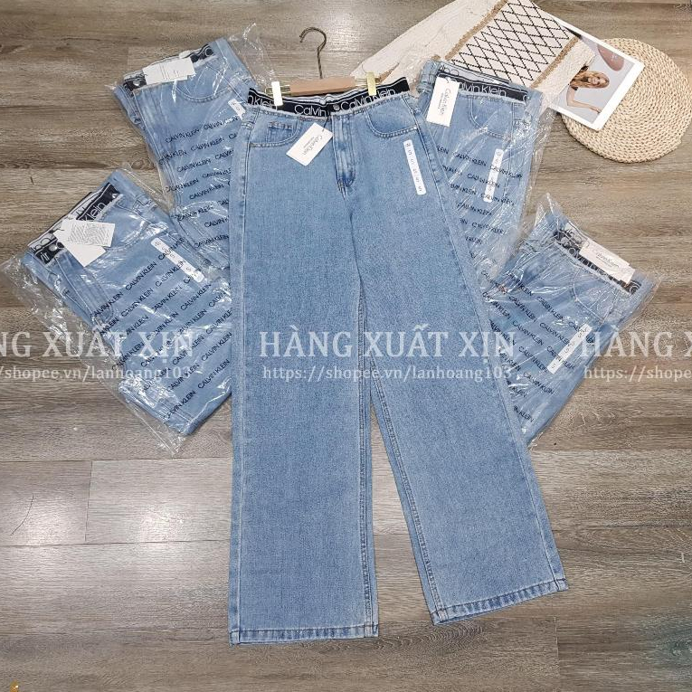 Quần jean ống rộng CK phối cạp chun hàng xuất dư xịn
