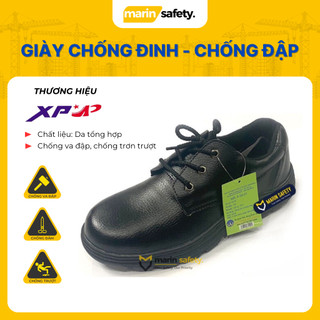 Giày bảo hộ lao động thương hiệu XP màu đen, có mũi sắt và đế chống đinh A08-01