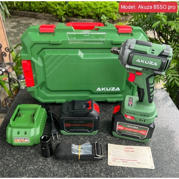 Máy siết bulong pin AKUZA B550Pro Lực Siết 550N/m không chổi than 2 Pin 15 Cell