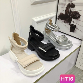 Giày dép Sandal nữ quai ngang dán, quai hậu khóa kéo đế cao 7cm mang nhẹ êm