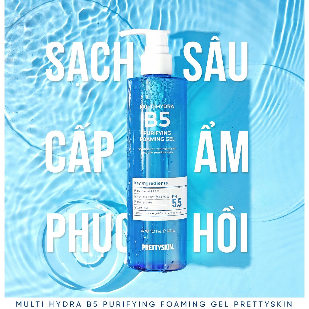 Gel rửa mặt sạch sâu dịu nhẹ B5 Prettty Skin Multi Hydra B5 Purifying Foaming Gel 300ml.