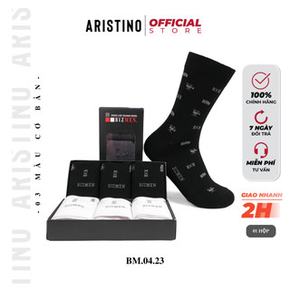 Hộp 03 Đôi Tất Nam Công Sở Cổ Cao ARISTINO Bizmen Hoạ Tiết Dệt Liền Sợi Cotton Tre Kháng Khuẩn Khử Mùi - BM0423