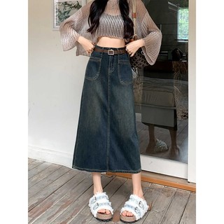 Váy jean dài nữ lưng cao Miaa cực tôn dáng ôm eo, chân váy jean dài xẻ sau