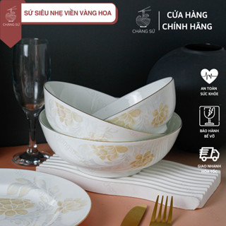 Bát tô canh viền vàng hoa văn sứ siêu nhẹ - Bát ô tô sứ xương siêu nhẹ Minh Châu