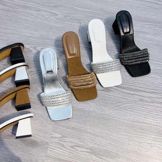 Cathycloset-dép guốc quai ngang đá đế 5cm đế vuông