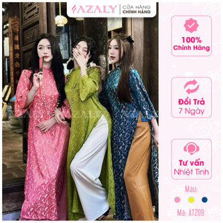 Áo Dài cách tân gấm Lá Lụa Tằm AZALY mặc lễ tiệc du lịch, sự kiện Cao Cấp - AT209