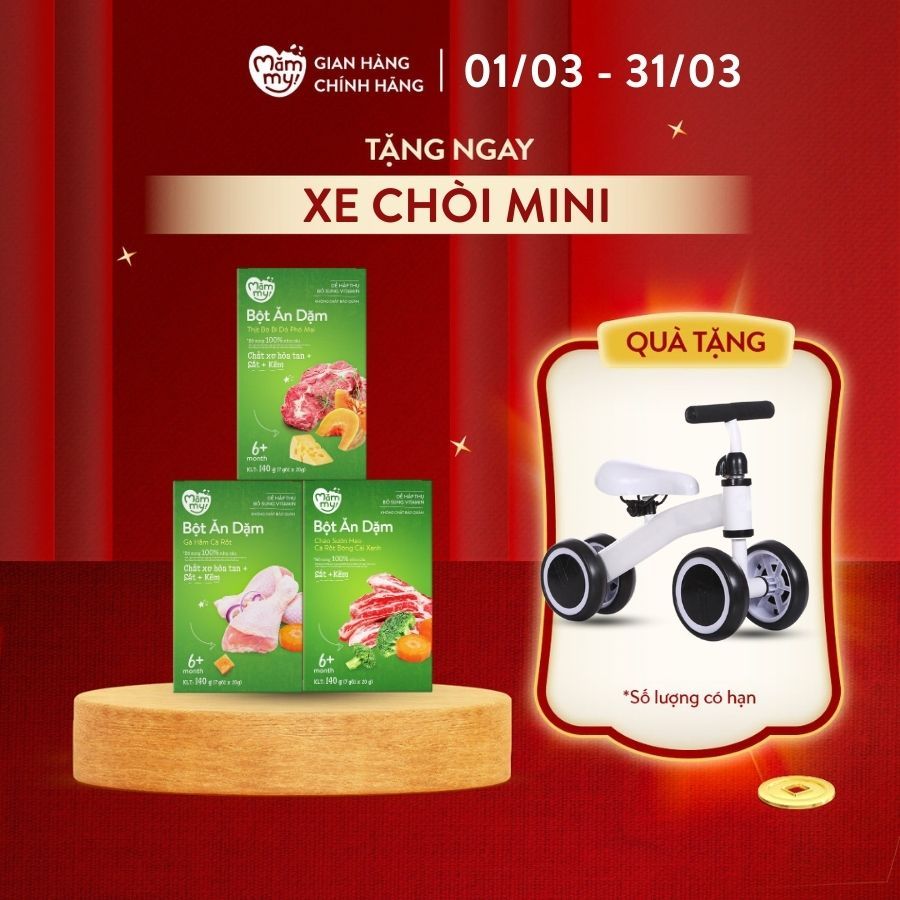 Combo 3 hộp bột ăn dặm Mămmy đổi vị cho bé từ 6 tháng tuổi bột thịt bò bí