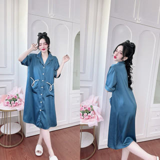 Đầm mặc nhà pijama váy ngủ sơ mi lụa trơn bigsize chất lụa latin cao cấp thoáng mát.