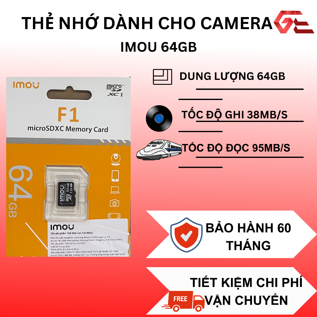 Thẻ Nhớ IMOU 64GB F1 / T1 Micro SD Tốc Độ Cao - Bảo hành 5 năm