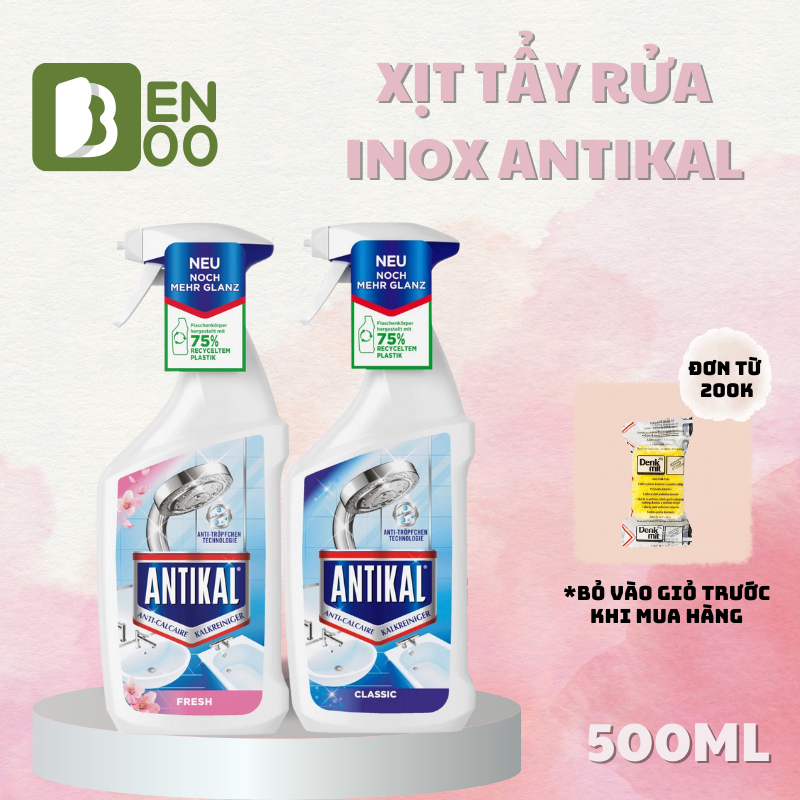 Chai Xịt Antikal Classic và Fresh Tẩy Cặn Canxi Nhà Tắm, Vệ Sinh & Chống Ăn Mòn Inox, Hương Dễ Chịu
