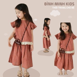 Set quần áo hè cho bé gái, set quần áo kẻ cho bé gái từ 10-24kg bình minh shop