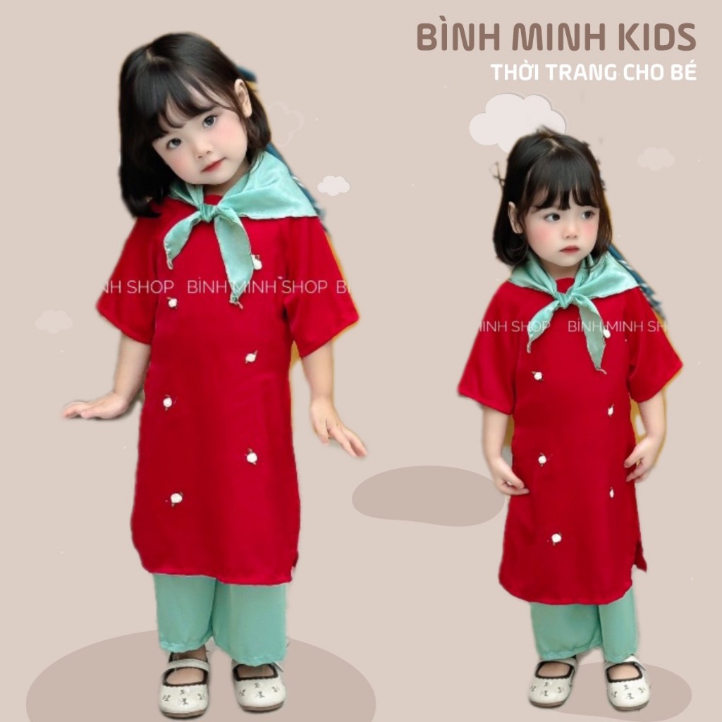 Áo dài cho bé, áo dài kèm khăn trùm cho bé gái từ 10-27kg BÌNH MINH SHOP