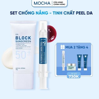 Combo Peel & Kem Chông Nắng Phục Hồi SPF 50+, Retinol Mix Peel Và Kem Chông Nắng Mocha Derma 50g