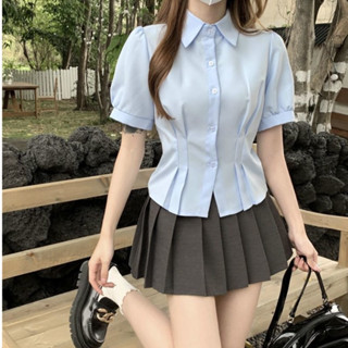 Áo sơ mi croptop thiết kế tay bồng cách điệu xếp ly, áo chiết eo hack dáng hottrend mùa hè MOFS SP116