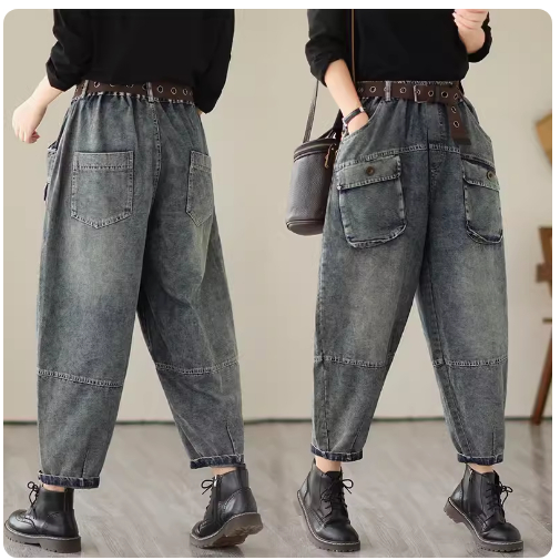 H46 Quần bò bigsize dáng suông có túi hộp trước thời trang