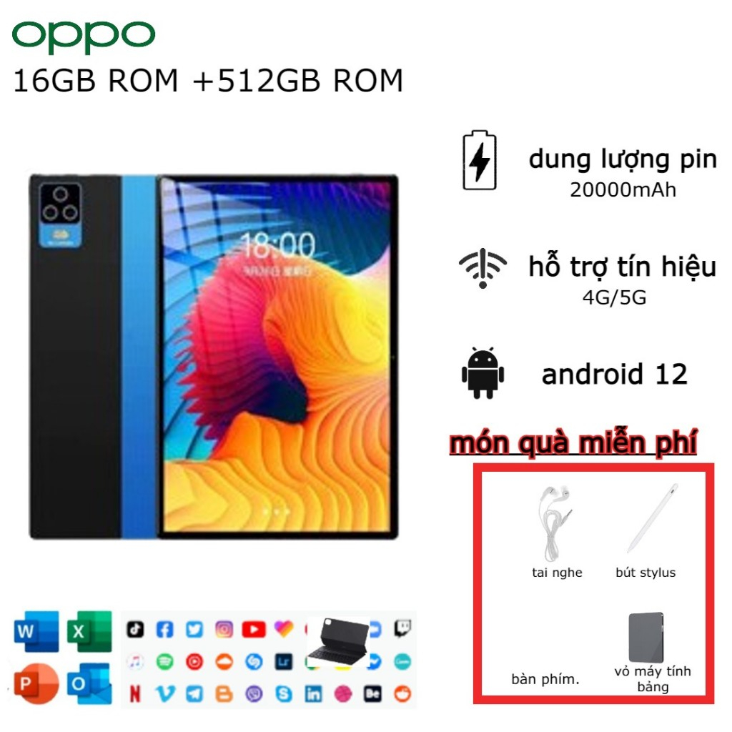OPPO Pad Tablet 12.1 Pro inch 16+512GB Wifi 4G Dual Sim Học Máy Tính Bảng Lớp HD Trực Tuyến Tab Android