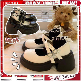  Giày Oxford Nữ mã TIMHAI 008 Lolita Lười Mary Jane Đế Bằng Cao 5cm Màu Đen Trắng cá tính đẹp Đi Học Chơi