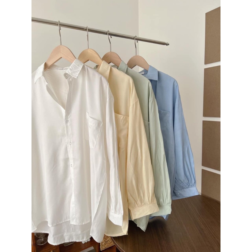 Áo Sơ Mi Lụa Hàn Trơn Quảng Châu, Full 4 Màu, Loại 1