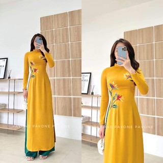 Áo dài lụa tây thi thêu cao cấp ( giá áo)