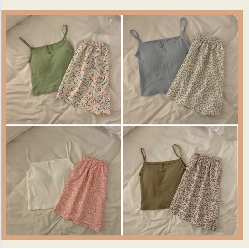 Bộ đồ ngủ mặc nhà Áo Hai Dây Phối Quần Short chất mát kèm mút