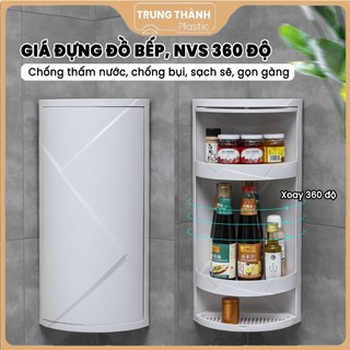 Kệ góc tường xoay 360 4 tầng đựng đồ nhà bếp ghép dán tường Trung Thành Plastic