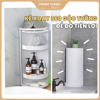 Kệ góc tường 4 tầng xoay 360 đựng đồ nhà tắm ghép dán tường Trung Thành Plastic