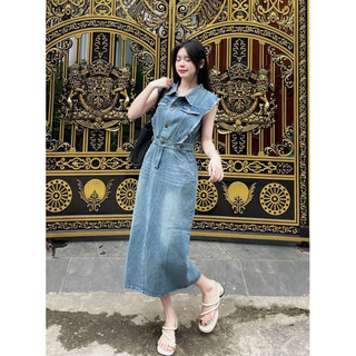 Váy jeans denim, váy jeans cổ bèo sát nách