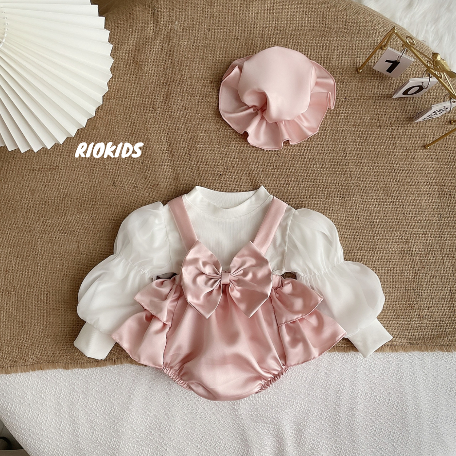 Body váy yếm công chúa cho bé gái sơ sinh RIOKIDS, quần áo đầy tháng cho bé hồng xinh xắn BD165