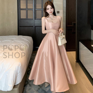 Váy dạ hội cổ vuông chiết eo dáng phồng xoè, màu cam hồng đào đáng yêu tiểu thư