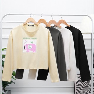 Áp croptop lửng tay dài in hình BEMEGA,chất liệu cotton co giãn 4 chiều, thời trang hàn quốc dễ phối đồ