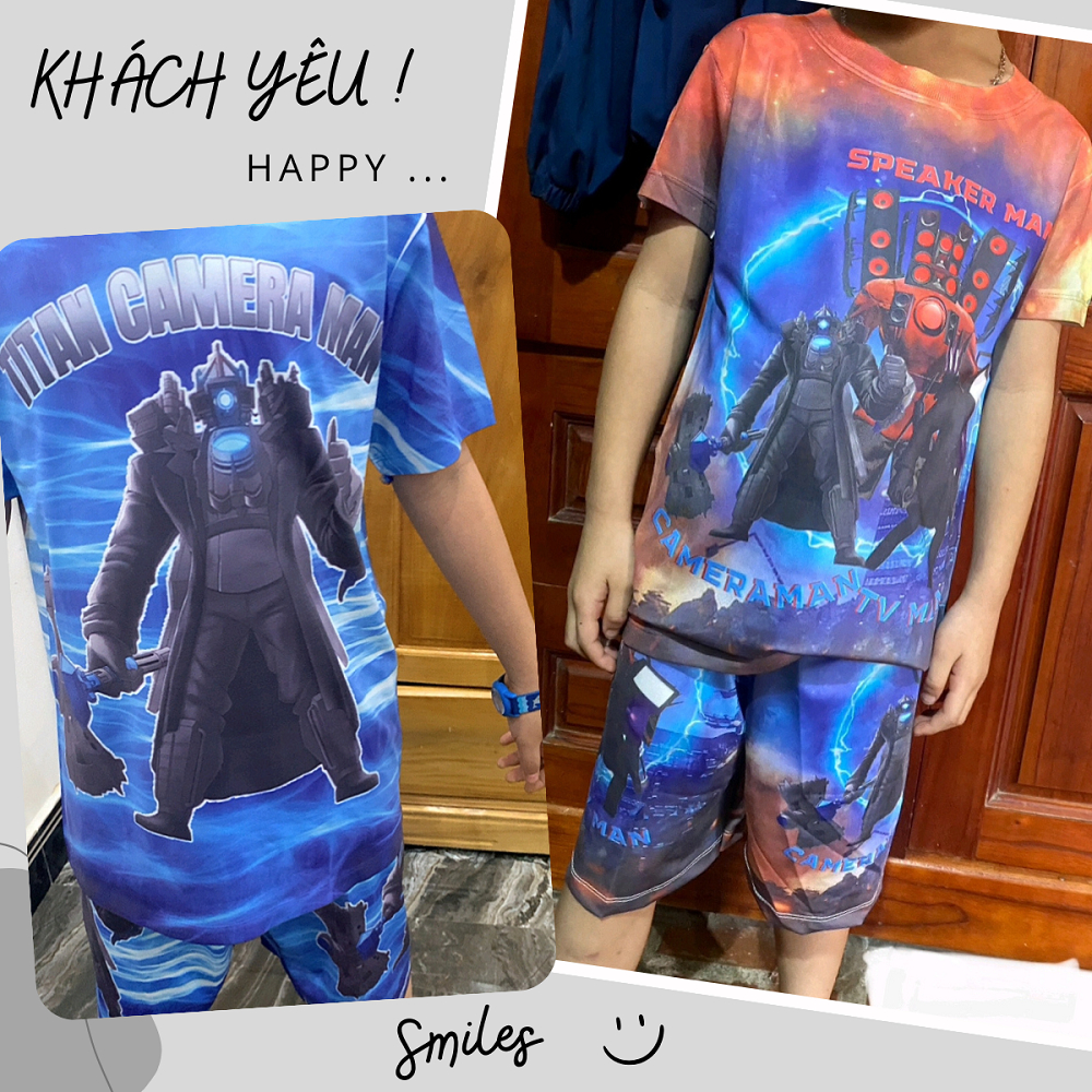 Bộ thun lạnh Cổ Tròn Titan Tivi man, Skibidi Toilet, Skibidi Man bé trai, con nít, Có size cho bé từ 10kg - 60kg