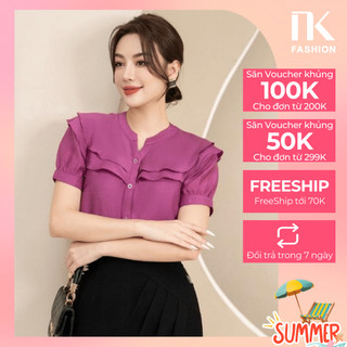 Áo Sơ Mi Cổ Tàu Ngắn Tay NK FASHION Thiết Kế Bèo Sóng Điệu Đà Chất Vải Nhập Hàn Cao Cấp Mềm Mại NKSM2304001