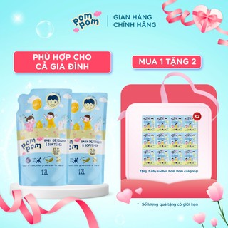  Nước Giặt Xả 2in1 PomPom Active Làm Sạch Vết Bẩn, Làm Mềm Sợi Vải, Làm Mới Bền Màu Quần Áo