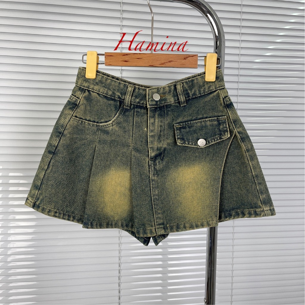 Chân Váy Jeans Ngắn Hamina, Quần Giả Váy Xếp Ly Hàng Công Ty 5 Size