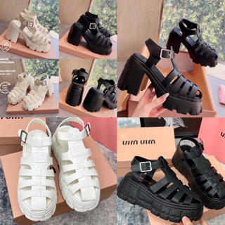 Giày nữ sandal rọ miu mi.u gót vuông đúp mũi