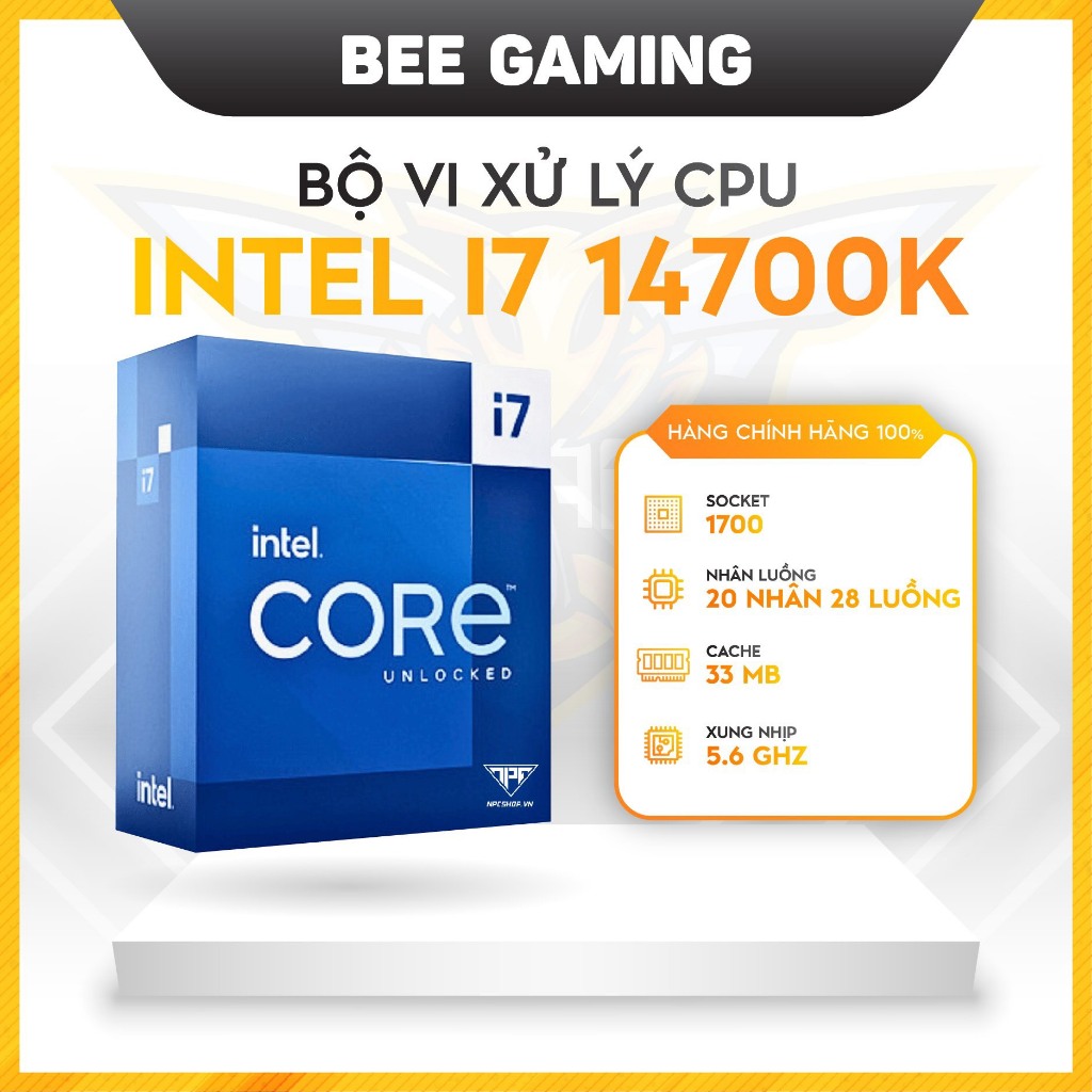 CPU INTEL i7 14700K / 3.4GHz Turbo 5.6GHz / 20 Nhân 28 Luồng / 33MB / LGA 1700