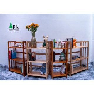 Kệ sách gỗ cao su 3 tầng Phạm Khang - Màu tự nhiên/ Vàng cherry - Rộng từ 38/ 50/ 64/ 80/ 90/ 100 cm