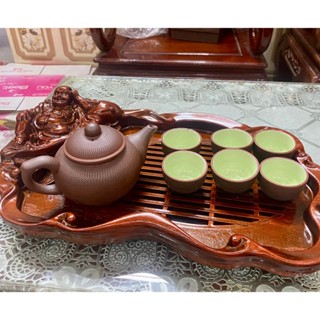 Bộ ấm chén và khay trà đẹp, ấm chén màu nâu tử sa cổ cao gốm sứ Bát Tràng, bền đẹp sang trọng