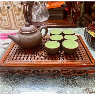 Bộ ấm trà️ tử sa Bát Tràng màu nâu, ly men tử sa cổ cao giá rẻ