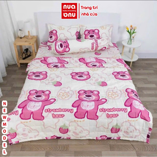 Bộ chăn ga gối 5 món, chăn hè cotton poly trần bông 3 lớp và ga gối mẫu đẹp được chọn