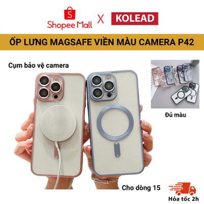 Ốp lưng điện thoại từ tính bảo vệ viền camera KOLEAD P42 trong suốt viền màu tráng gương 14 15 16 pro promax